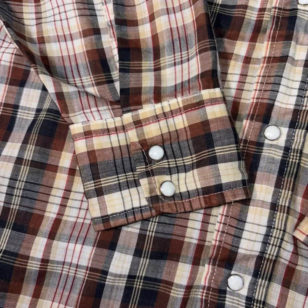 Levi's Pearl Snap Shirt Mens Medium Western Long Sleeve Plaid Brown‎ Regular Fit